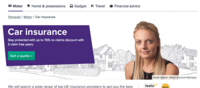 Extract of a section header of Endsleigh Insurance's website, showing how a single portrait was used in context