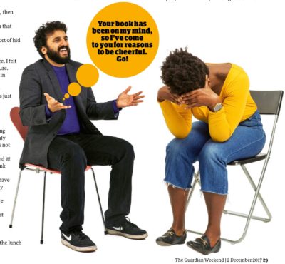 Montage of photographs of Nish Kumar and Reni Eddo-Lodge in discussion against white background