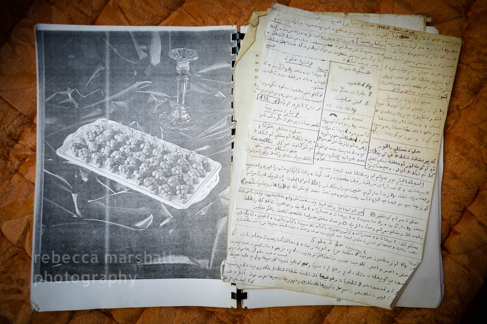 Photograph of an old cookery book, hand-written in Arabic