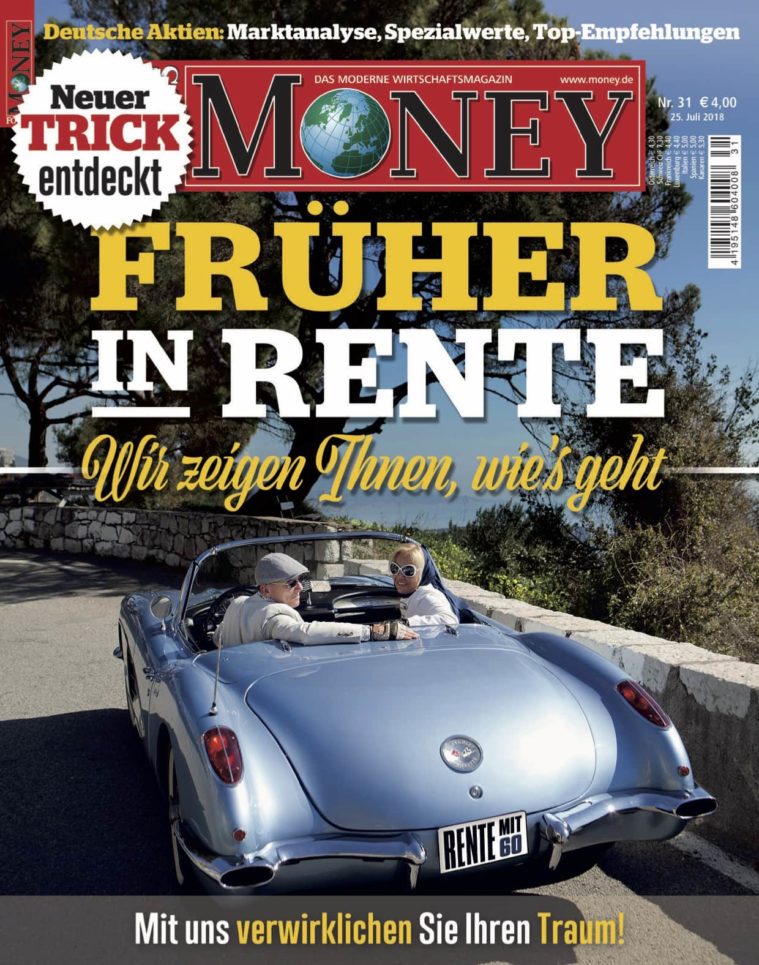 Magazine cover showing a couple in a blue vintage car