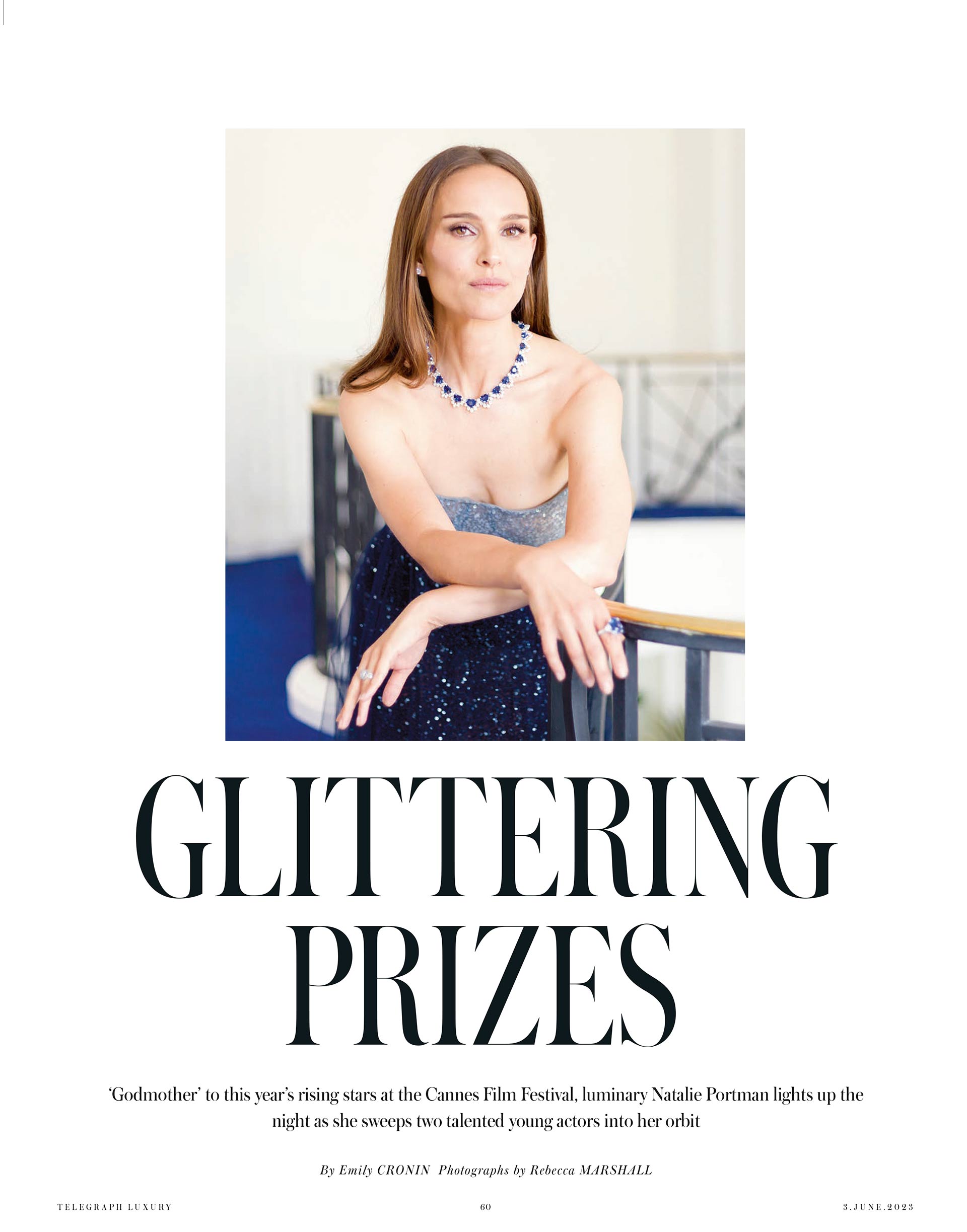 Magazine title page spread, showing portrait of Natalie Portman