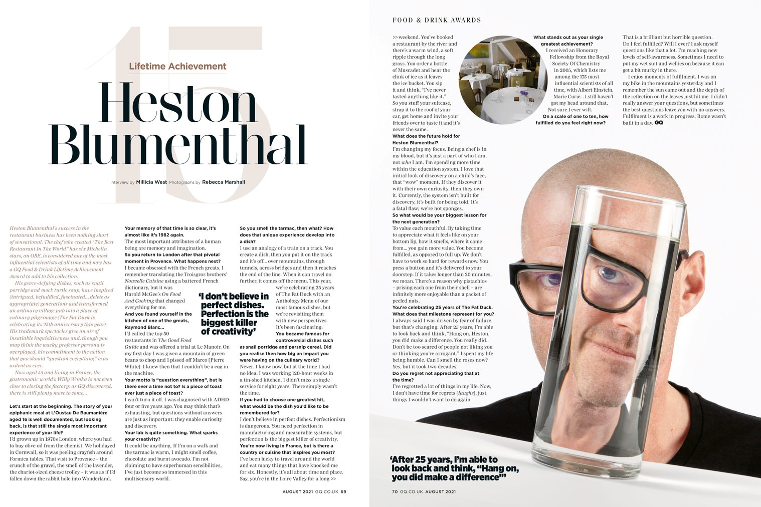 Double page spread from magazine showing feature artice on and photograph of Heston Blumenthal
