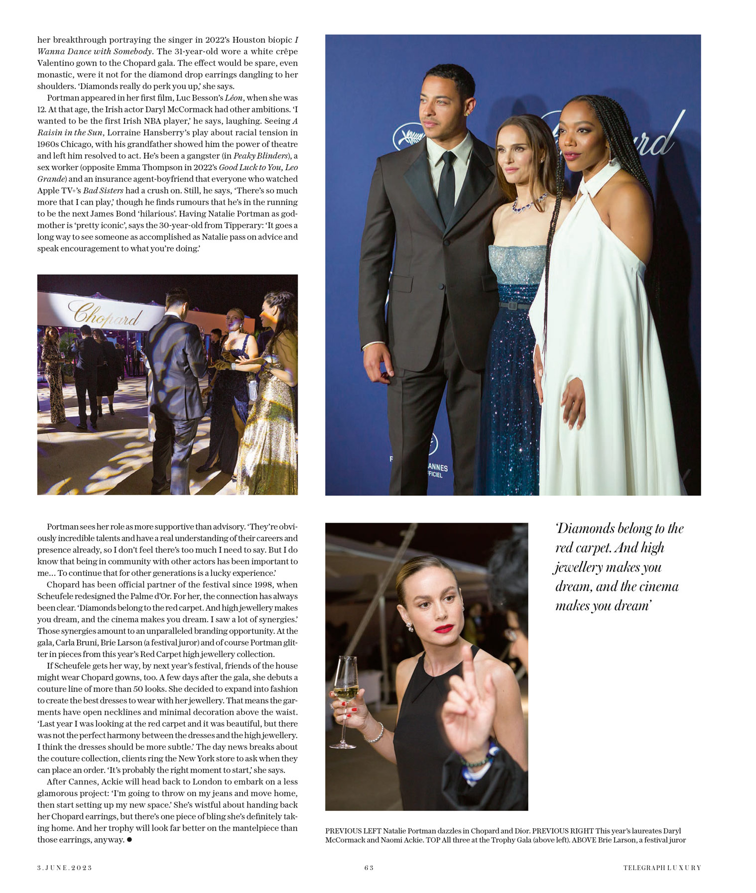 Tearsheet from Telegraph Luxury Magazine, showing 3 photographs and text
