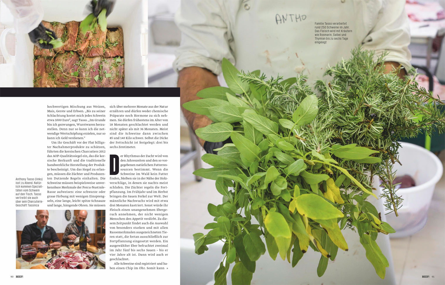 Double-page spread inside BEEF! magazine, showing photos and text