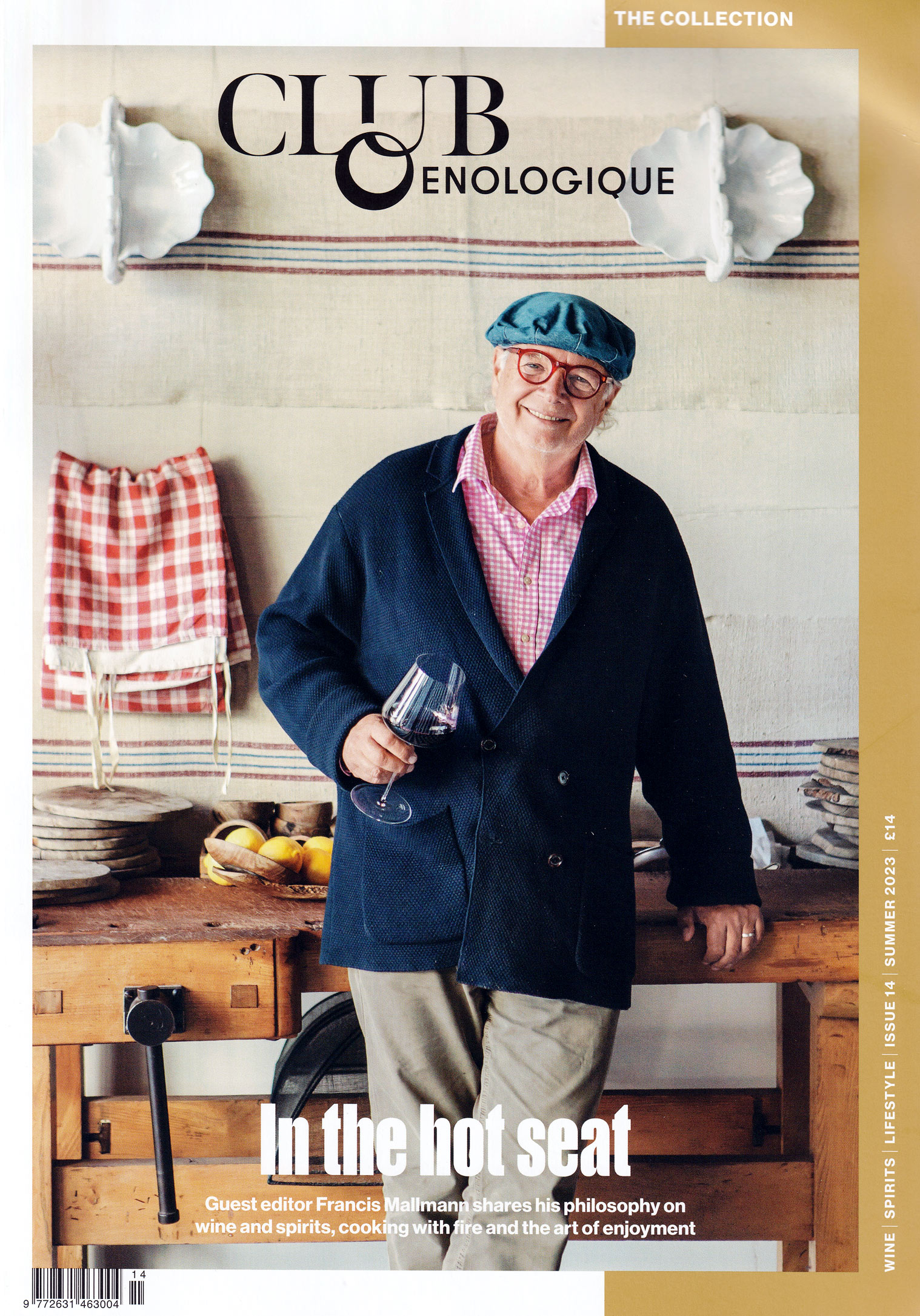 Cover of Club Oenologique magazine, showing a portrait of chef Francis Mallmann, leaning on a table